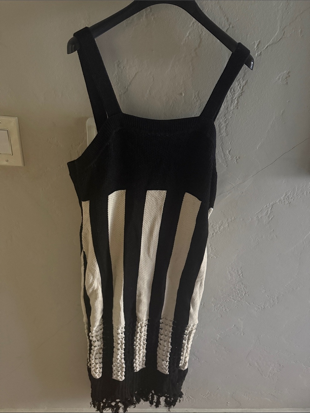& Other Stories Black and Cream Knit Crochet Dress